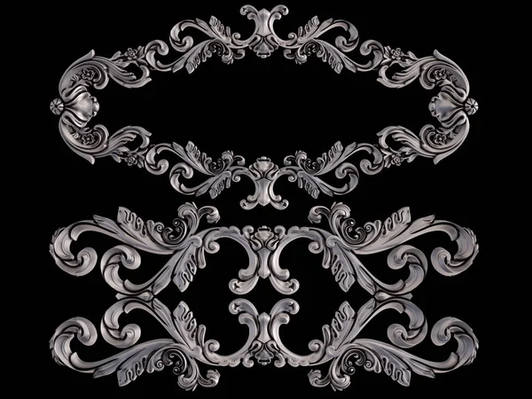 Ornamento Cromato Sfondo Nero Isolato Illustrazione — Foto Stock