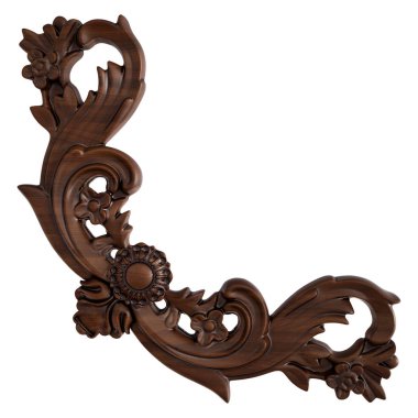 Ahşap süsleme beyaz zemin üzerinde. İzole. 3D çizim