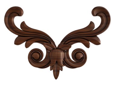 Ahşap süsleme beyaz zemin üzerinde. İzole. 3D çizim