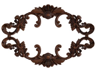 Ahşap süsleme beyaz zemin üzerinde. İzole. 3D çizim