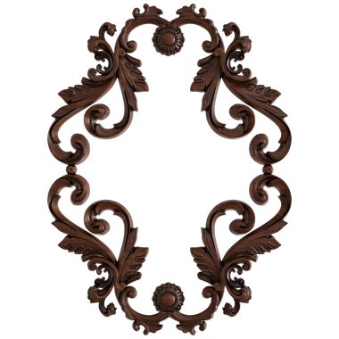 Ahşap süsleme beyaz zemin üzerinde. İzole. 3D çizim