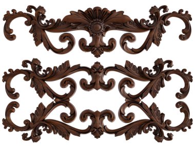 Ahşap süsleme beyaz zemin üzerinde. İzole. 3D çizim