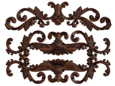 Ahşap süsleme beyaz zemin üzerinde. İzole. 3D çizim