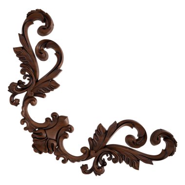 Ahşap süsleme beyaz zemin üzerinde. İzole. 3D çizim