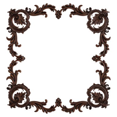 Ahşap süsleme beyaz zemin üzerinde. İzole. 3D çizim