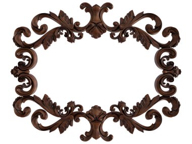 Ahşap süsleme beyaz zemin üzerinde. İzole. 3D çizim