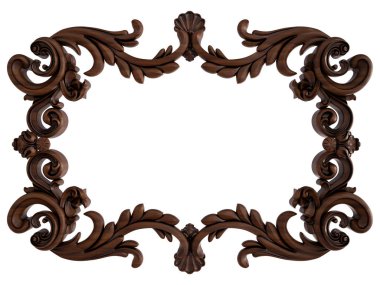 Ahşap süsleme beyaz zemin üzerinde. İzole. 3D çizim