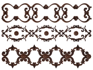 Ahşap süsleme beyaz zemin üzerinde. İzole. 3D çizim