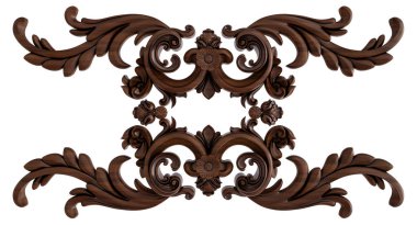 Ahşap süsleme beyaz zemin üzerinde. İzole. 3D çizim