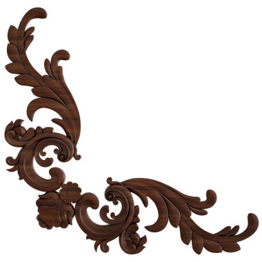 Ahşap süsleme beyaz zemin üzerinde. İzole. 3D çizim