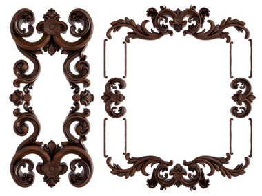 Ahşap süsleme beyaz zemin üzerinde. İzole. 3D çizim