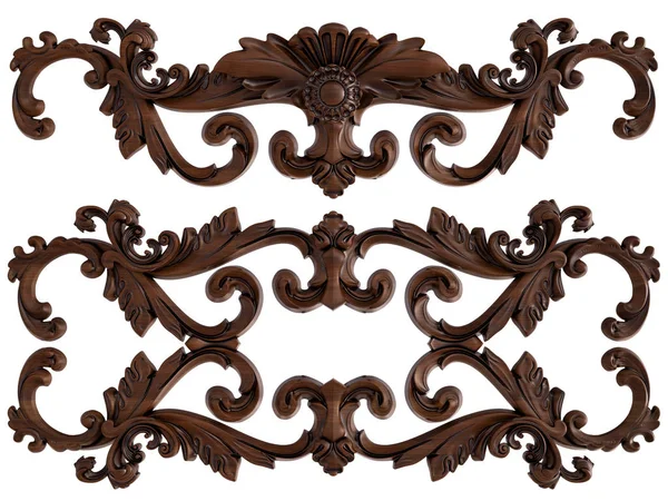 Ornamento Legno Sfondo Bianco Isolato Illustrazione — Foto Stock