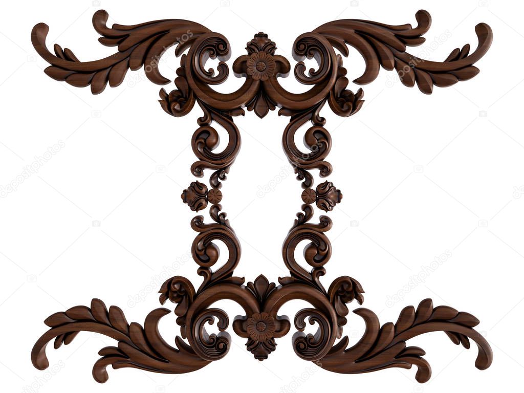 Wood ornament on a white background. Isolated. 3D illustration