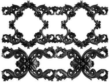 Siyah beyaz bir arka plan üzerinde süs. İzole. 3D çizim