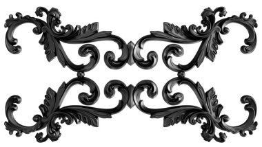 Siyah beyaz bir arka plan üzerinde süs. İzole. 3D çizim