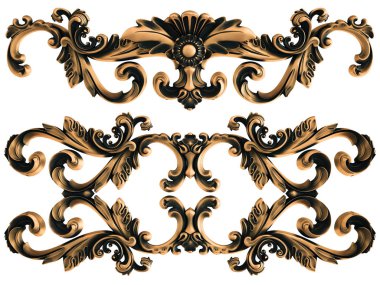Beyaz bir arka plan üzerinde bronz süs. İzole. 3D çizim