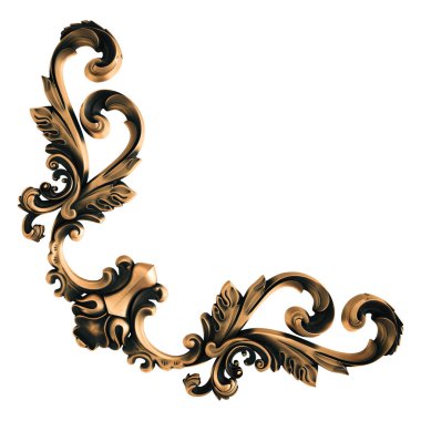 Beyaz bir arka plan üzerinde bronz süs. İzole. 3D çizim
