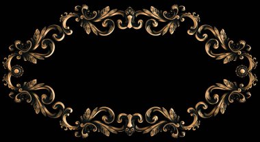 Bronz süs siyah bir arka plan. İzole. 3D çizim