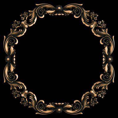 Bronz süs siyah bir arka plan. İzole. 3D çizim