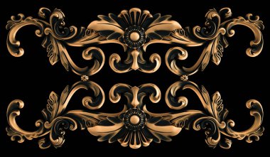 Bronz süs siyah bir arka plan. İzole. 3D çizim