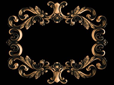 Bronz süs siyah bir arka plan. İzole. 3D çizim