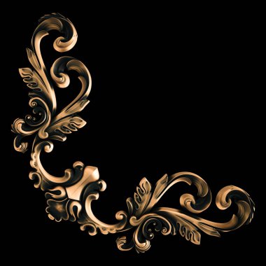 Bronz süs siyah bir arka plan. İzole. 3D çizim