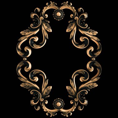 Bronz süs siyah bir arka plan. İzole. 3D çizim