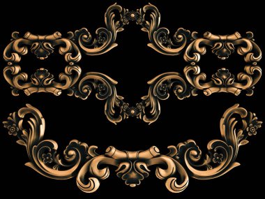 Bronz süs siyah bir arka plan. İzole. 3D çizim