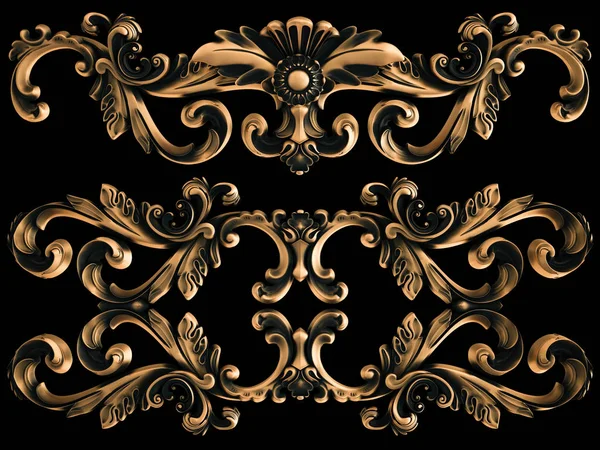 Ornamento Bronze Fundo Preto Isolado Ilustração — Fotografia de Stock