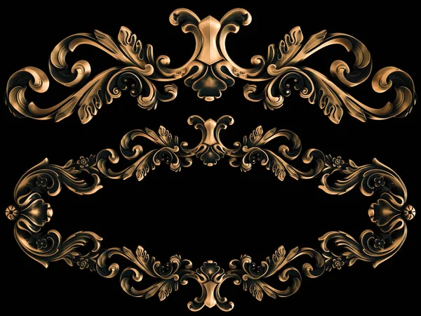 Ornamento Bronze Fundo Preto Isolado Ilustração — Fotografia de Stock