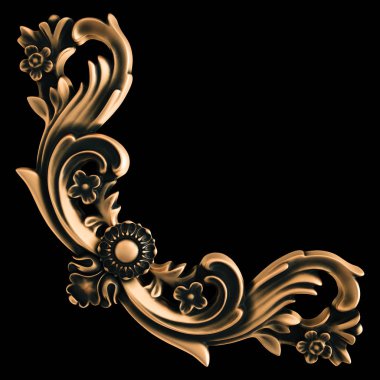 Bronz süs siyah bir arka plan. İzole. 3D çizim