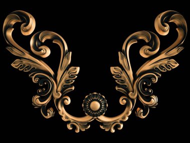 Bronz süs siyah bir arka plan. İzole. 3D çizim