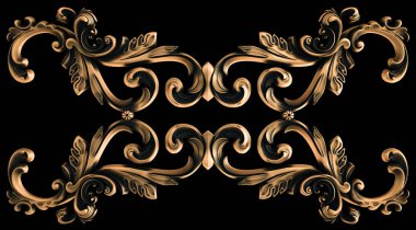 Bronz süs siyah bir arka plan. İzole. 3D çizim