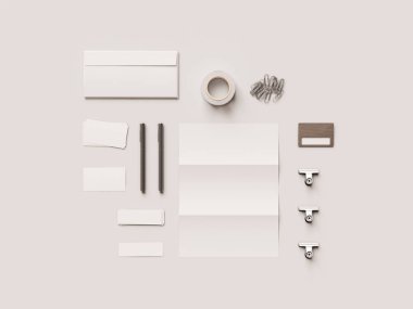 Kadar sahte marka. Ofis, banka donatımı, becerikli alet. 3D çizim. Yüksek kalite