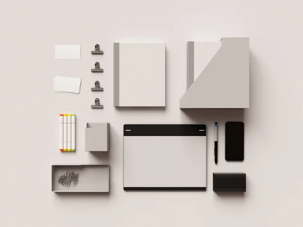 Branding Mock Des Fournitures Bureau Gadgets Illustration Haute Qualité — Photo