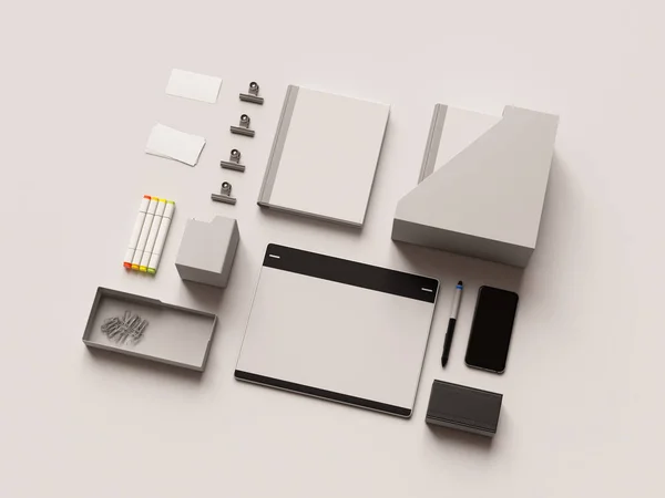 Download White Stationery & Branding Mockup. Material de escritório, Gadgets. Ilustração 3D — Stock Photo ...