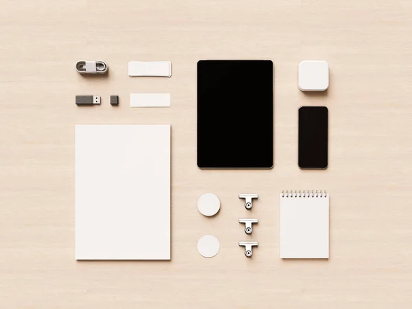 Branding Mock Des Fournitures Bureau Gadgets Illustration Haute Qualité — Photo