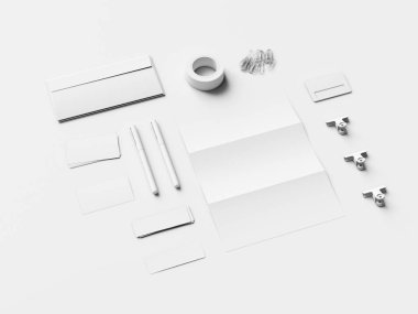 Kadar sahte marka. Ofis, banka donatımı, becerikli alet. 3D çizim. Yüksek kalite