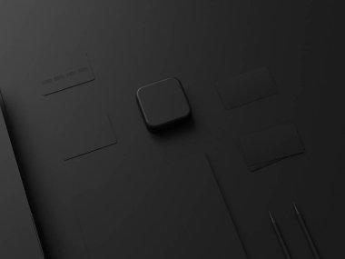 Kadar sahte marka. Ofis, banka donatımı, becerikli alet. 3D çizim. Yüksek kalite