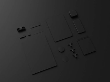 Kadar sahte marka. Ofis, banka donatımı, becerikli alet. 3D çizim. Yüksek kalite