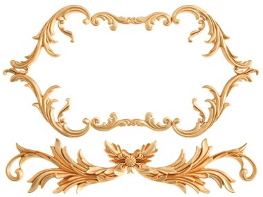 Beyaz zemin üzerine altın süs. İzole. 3D çizim