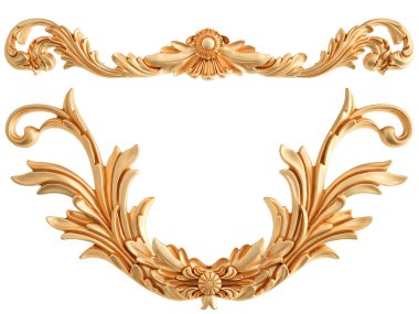 Beyaz zemin üzerine altın süs. İzole. 3D çizim