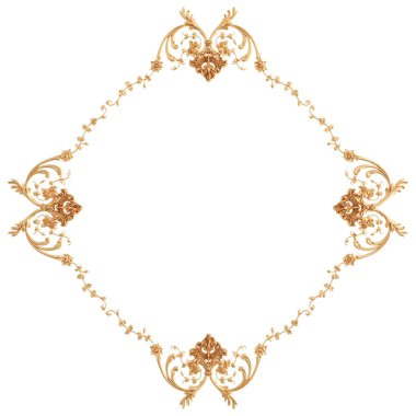 Beyaz zemin üzerine altın süs. İzole. 3D çizim