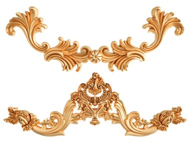 Beyaz zemin üzerine altın süs. İzole. 3D çizim