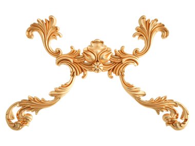 Beyaz zemin üzerine altın süs. İzole. 3D çizim