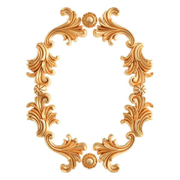 Gold ornament on a white background. Isolated. 3D illustration