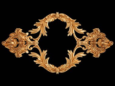 Siyah bir zemin üzerine altın süs. İzole. 3D çizim