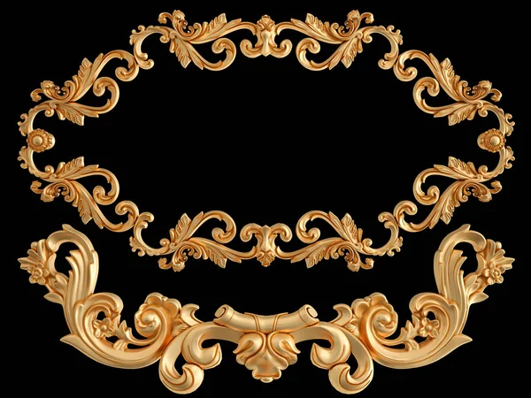 Siyah bir zemin üzerine altın süs. İzole. 3D çizim