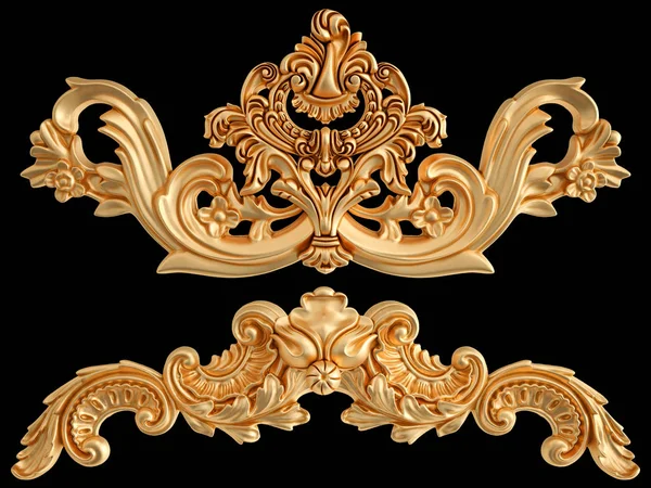 Gold Ornament Black Background Isolated Illustration — Stock Photo, Image