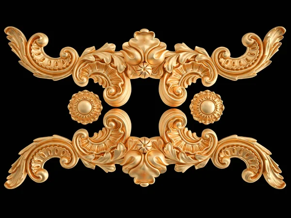 Zlatý Ornament Černém Pozadí Izolovaný Obrázek — Stock fotografie